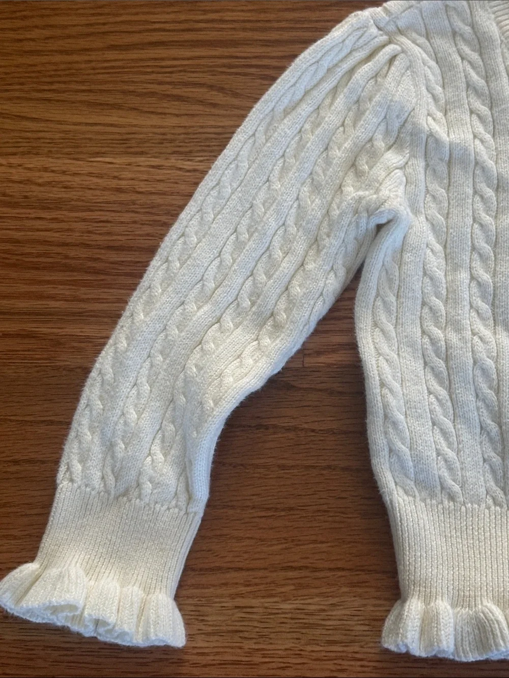 Ralph Lauren Cream Cable Knit Girl's Cardigan with Navy Pony